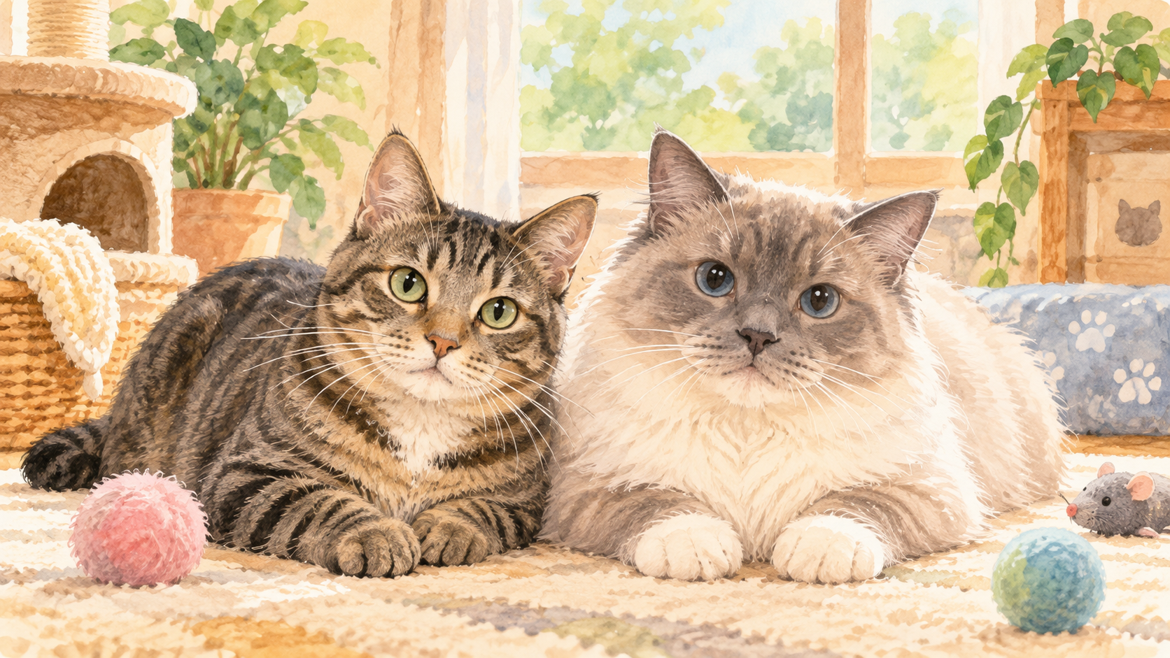 2匹目の猫を迎えて一緒に過ごす先住猫と新入り猫